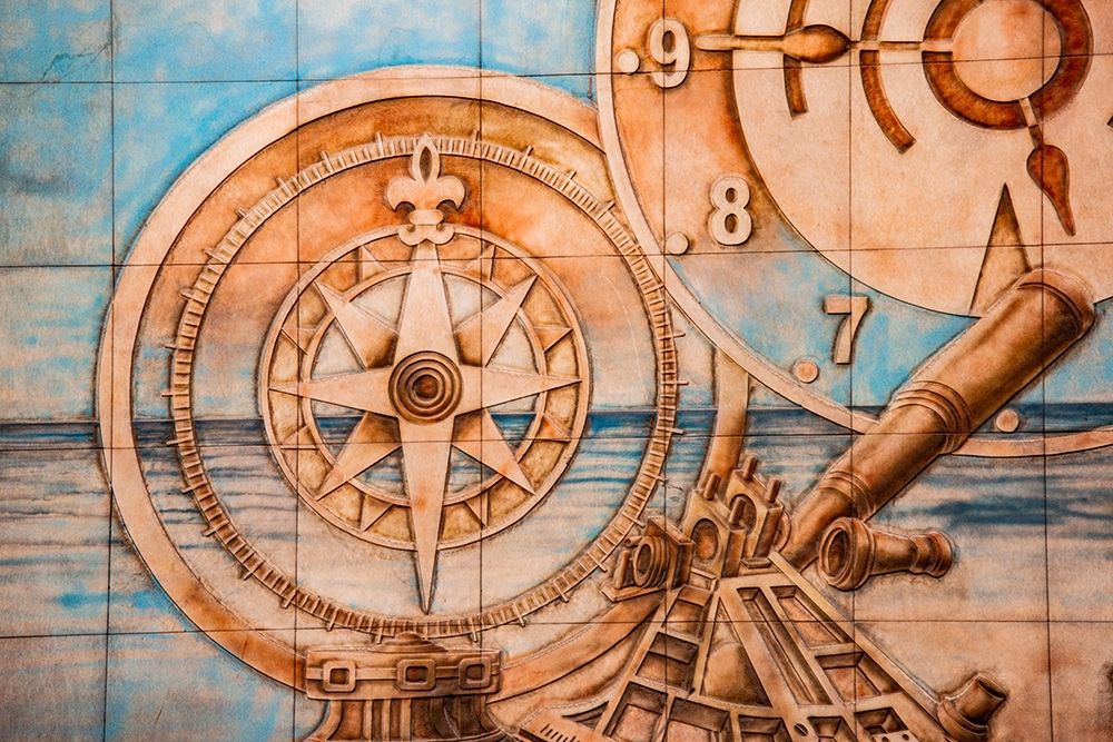 Nile River Expedition-Lower Egypt-Cairo Mural of compass and clock signifying Egypts early advances